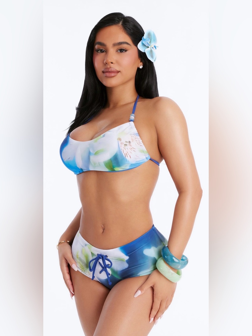 Fashion Nova Falling For You 2 Piece Bikini-Blue